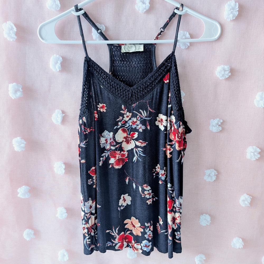 Maurices, Floral Washed Out Navy, Women's, X-Small, Tank Top